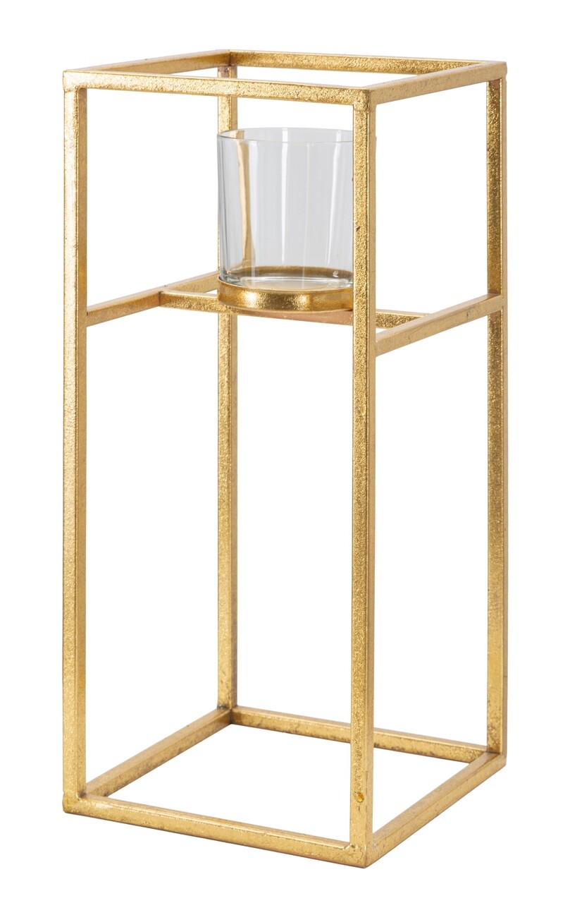 Suport lumanare Elegant, Mauro Ferretti, 15x15x25 cm, fier, auriu - imagine 6